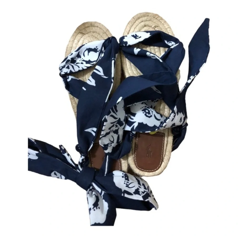 Polo Ralph Lauren made in spain blue floral ankle tie espadrilles‎ flats size 9B